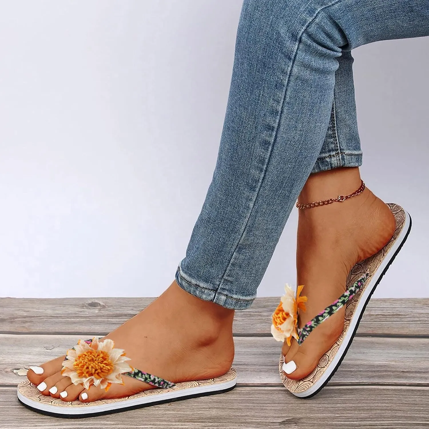 Womens Sandals Comfortable Strappy Walking Sandals for Women Flip Flops for Women Shower Ladies Flat Sandal Summer Slip on Flat Women's Elastic Strap Flat Sandal