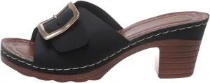 Womens Slide Sandals Wide Width Summer Non Slip Casual Slippers Comfortable Low Chunky Heel Dress Heels with Metal Buckle Wedges Sandals