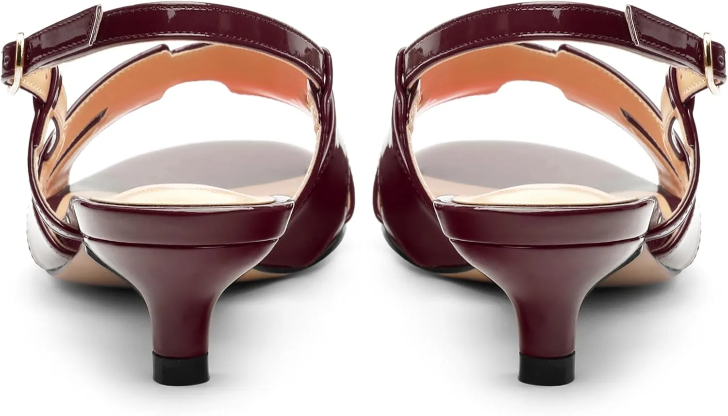 Women's Slingback Strappy Heels Open Round Toe Low kitten Heeled Sandals Patent Buckle Shoes for Women Comfortable Casual 1.5 Inch