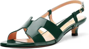 Women's Slingback Strappy Heels Open Round Toe Low kitten Heeled Sandals Patent Buckle Shoes for Women Comfortable Casual 1.5 Inch