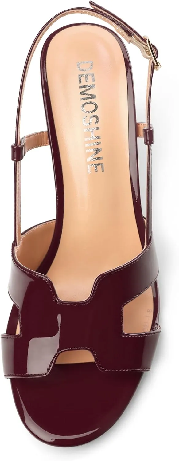 Women's Slingback Strappy Heels Open Round Toe Low kitten Heeled Sandals Patent Buckle Shoes for Women Comfortable Casual 1.5 Inch