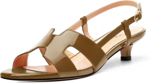 Women's Slingback Strappy Heels Open Round Toe Low kitten Heeled Sandals Patent Buckle Shoes for Women Comfortable Casual 1.5 Inch