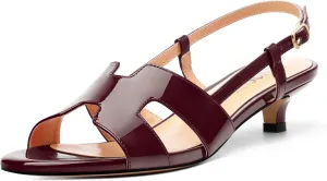 Women's Slingback Strappy Heels Open Round Toe Low kitten Heeled Sandals Patent Buckle Shoes for Women Comfortable Casual 1.5 Inch