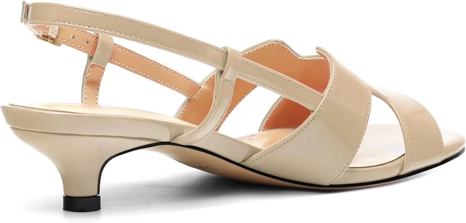 Women's Slingback Strappy Heels Open Round Toe Low kitten Heeled Sandals Patent Buckle Shoes for Women Comfortable Casual 1.5 Inch