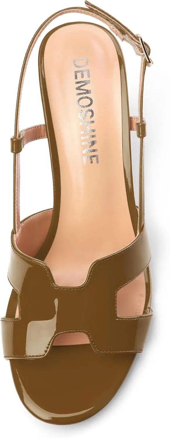 Women's Slingback Strappy Heels Open Round Toe Low kitten Heeled Sandals Patent Buckle Shoes for Women Comfortable Casual 1.5 Inch