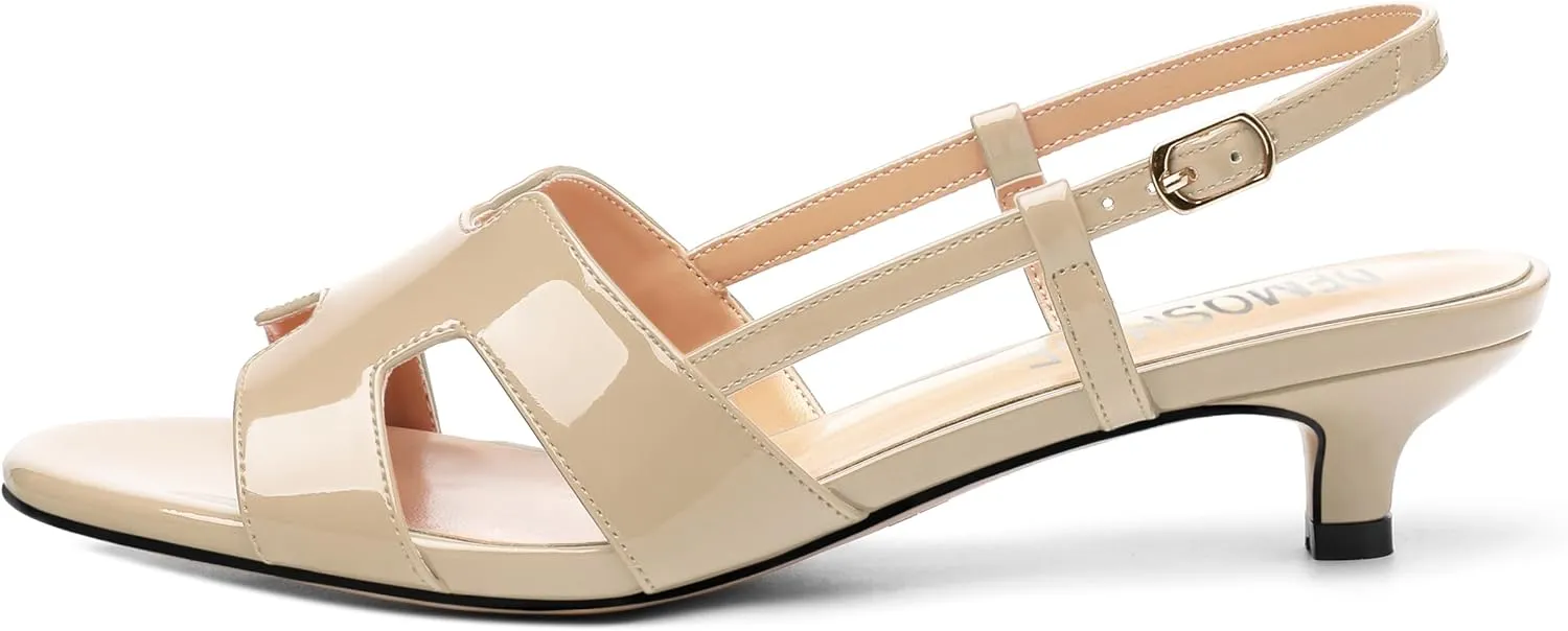 Women's Slingback Strappy Heels Open Round Toe Low kitten Heeled Sandals Patent Buckle Shoes for Women Comfortable Casual 1.5 Inch