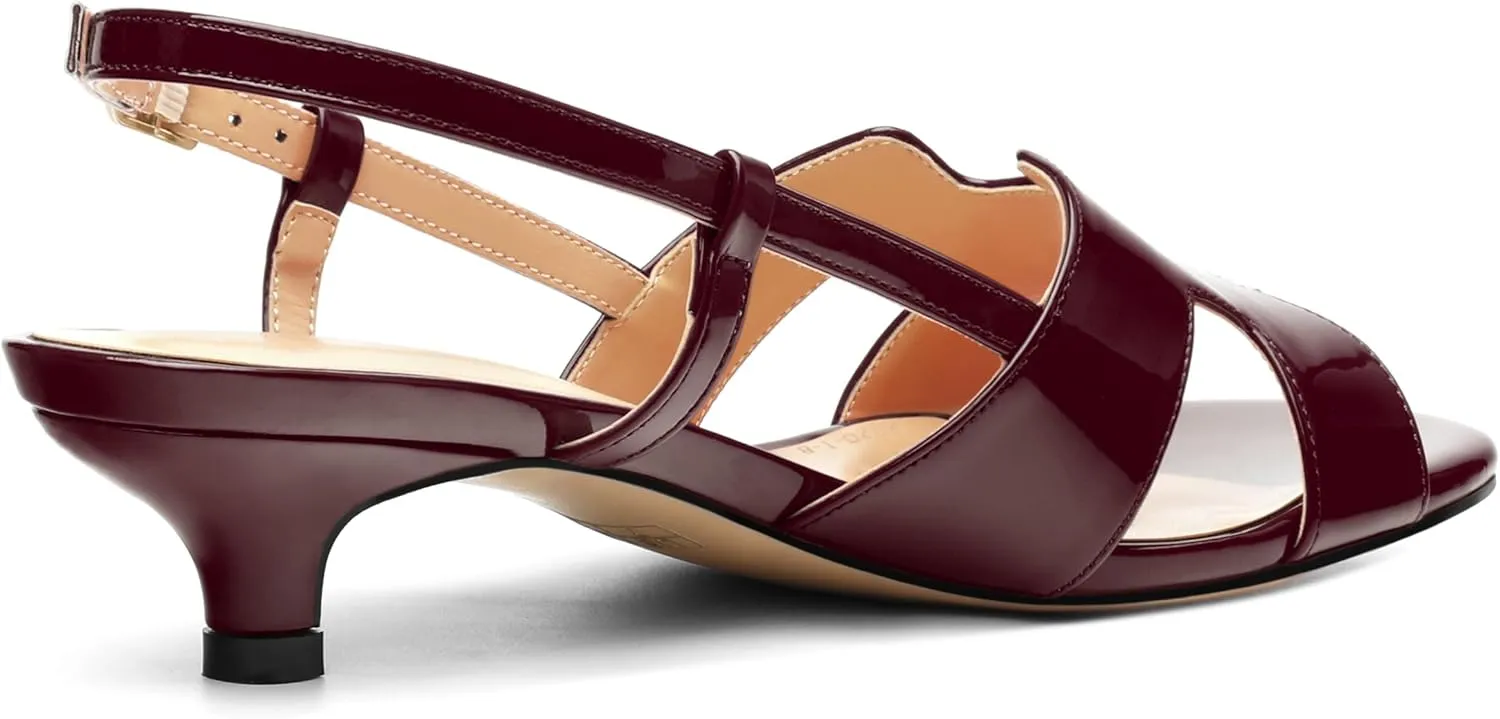 Women's Slingback Strappy Heels Open Round Toe Low kitten Heeled Sandals Patent Buckle Shoes for Women Comfortable Casual 1.5 Inch