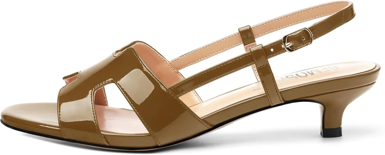 Women's Slingback Strappy Heels Open Round Toe Low kitten Heeled Sandals Patent Buckle Shoes for Women Comfortable Casual 1.5 Inch