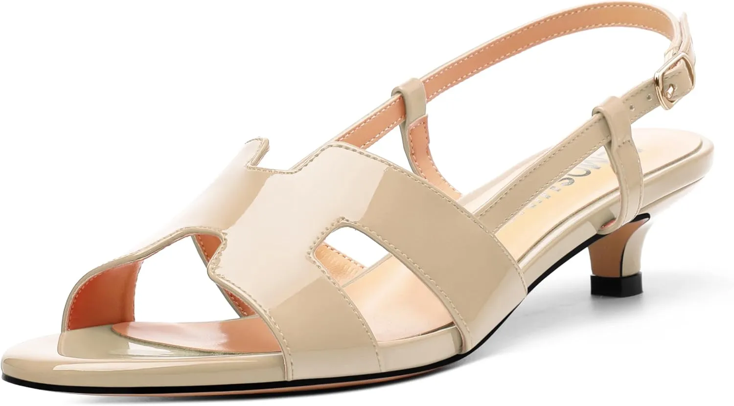 Women's Slingback Strappy Heels Open Round Toe Low kitten Heeled Sandals Patent Buckle Shoes for Women Comfortable Casual 1.5 Inch