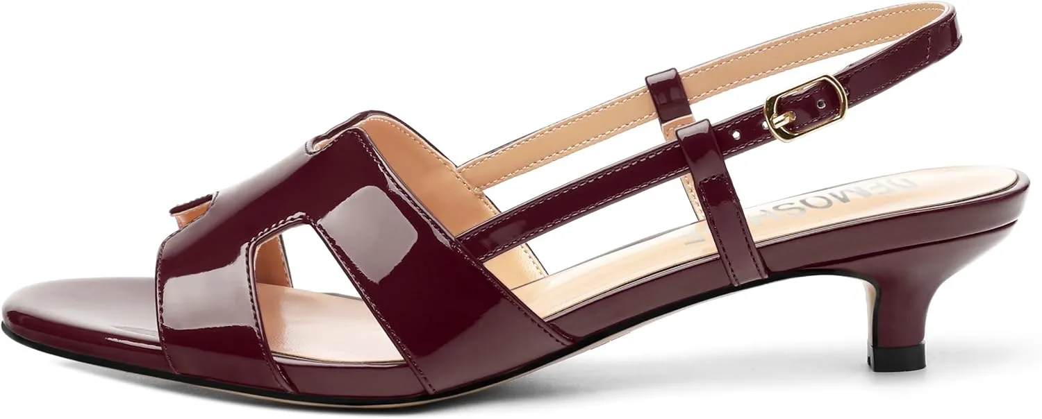 Women's Slingback Strappy Heels Open Round Toe Low kitten Heeled Sandals Patent Buckle Shoes for Women Comfortable Casual 1.5 Inch