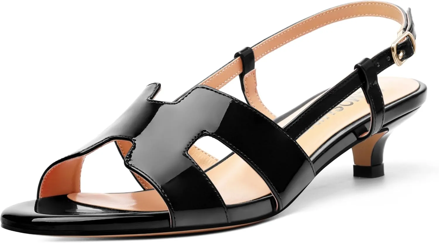 Women's Slingback Strappy Heels Open Round Toe Low kitten Heeled Sandals Patent Buckle Shoes for Women Comfortable Casual 1.5 Inch