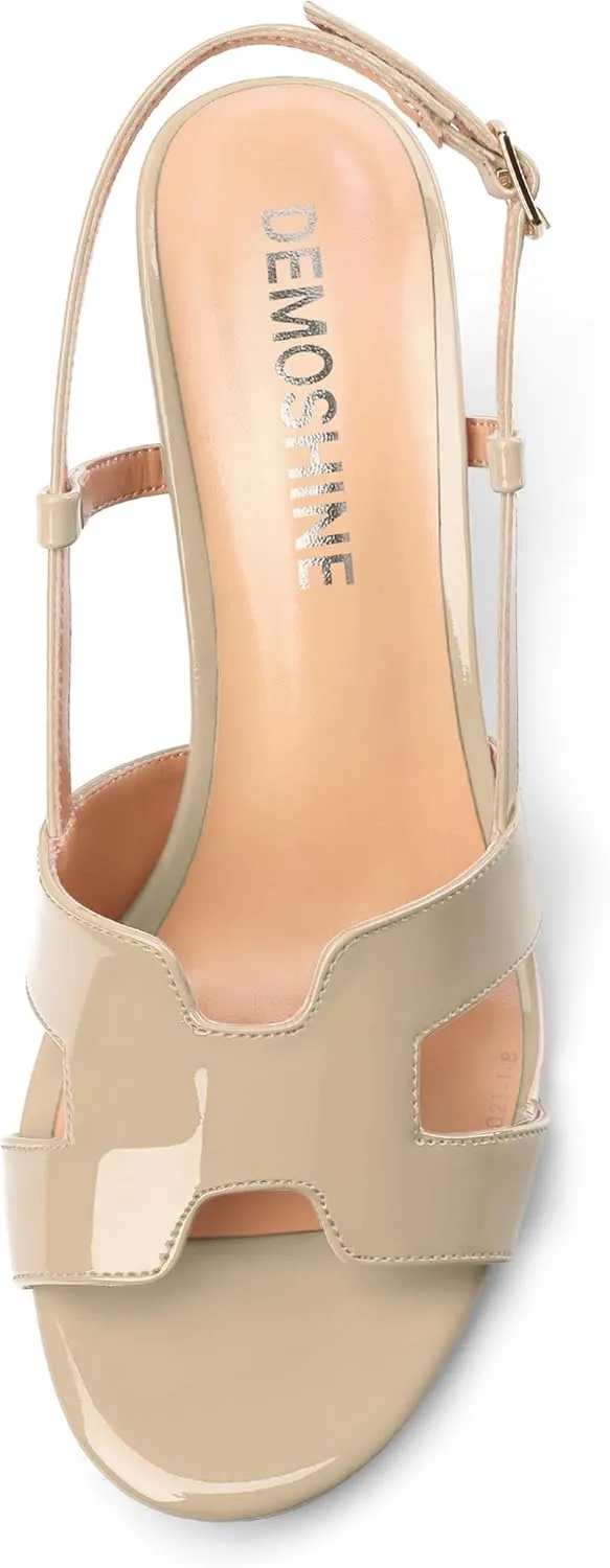 Women's Slingback Strappy Heels Open Round Toe Low kitten Heeled Sandals Patent Buckle Shoes for Women Comfortable Casual 1.5 Inch