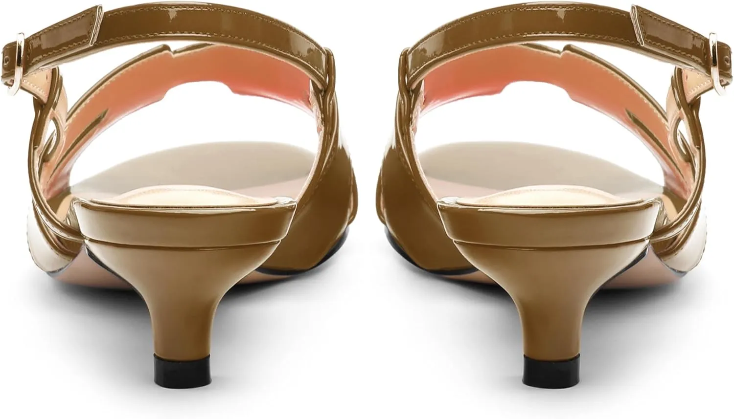 Women's Slingback Strappy Heels Open Round Toe Low kitten Heeled Sandals Patent Buckle Shoes for Women Comfortable Casual 1.5 Inch