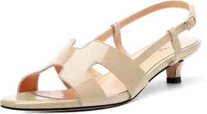 Women's Slingback Strappy Heels Open Round Toe Low kitten Heeled Sandals Patent Buckle Shoes for Women Comfortable Casual 1.5 Inch