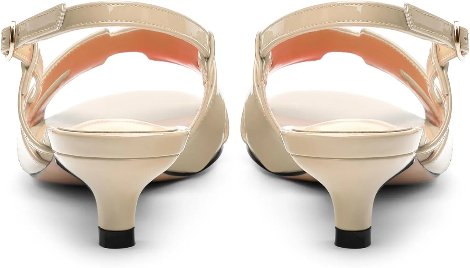 Women's Slingback Strappy Heels Open Round Toe Low kitten Heeled Sandals Patent Buckle Shoes for Women Comfortable Casual 1.5 Inch