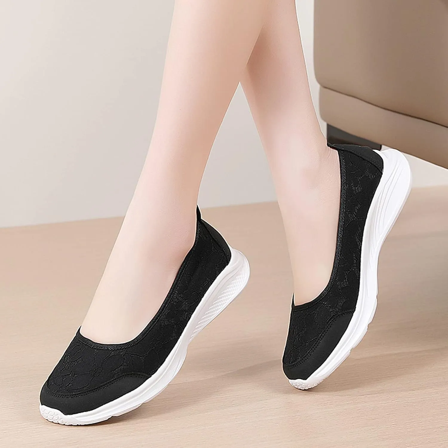Women's Slip on Athletic Walking Shoes Lightweight Woven Orthopedic Walking Shoes Outdoor Casual Fitness Shoe