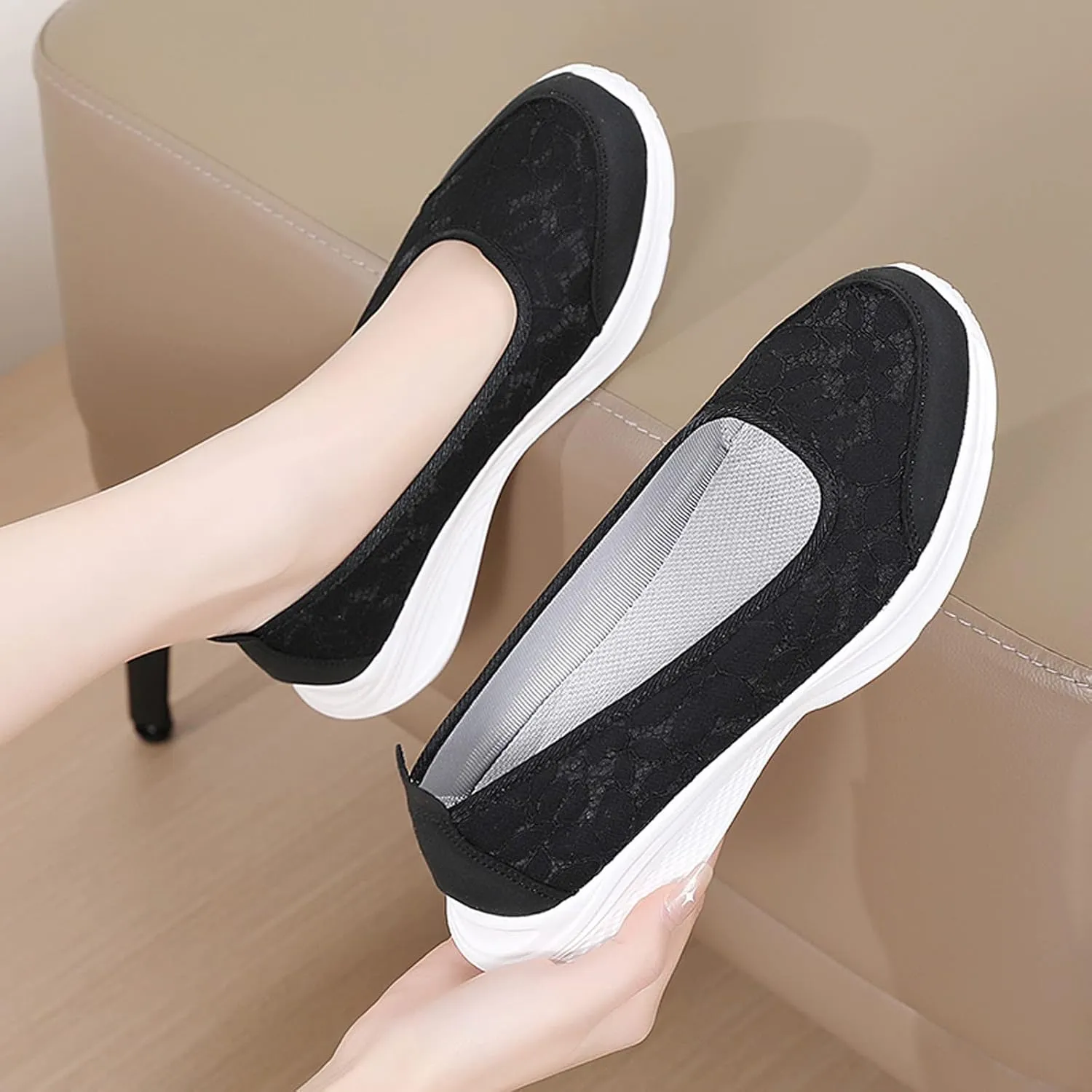 Women's Slip on Athletic Walking Shoes Lightweight Woven Orthopedic Walking Shoes Outdoor Casual Fitness Shoe
