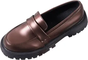 Womens Slip On Penny Loafers Height Enhancing Loafer Shoes Glossy Leather Work Shoes Wide Width Dress Shoes for Women