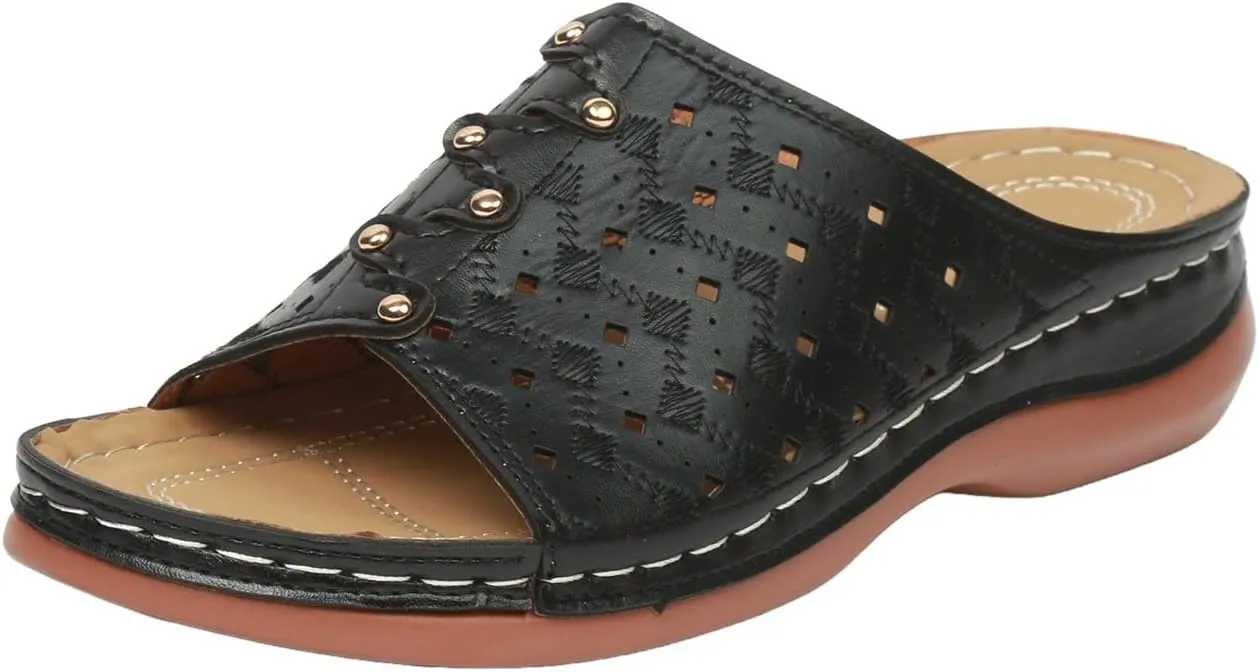 Women's Soft Soled Cushioned Wedge Slide Open Toe Wedge Sandals Versatile Sandals Breathable Casual Sandals