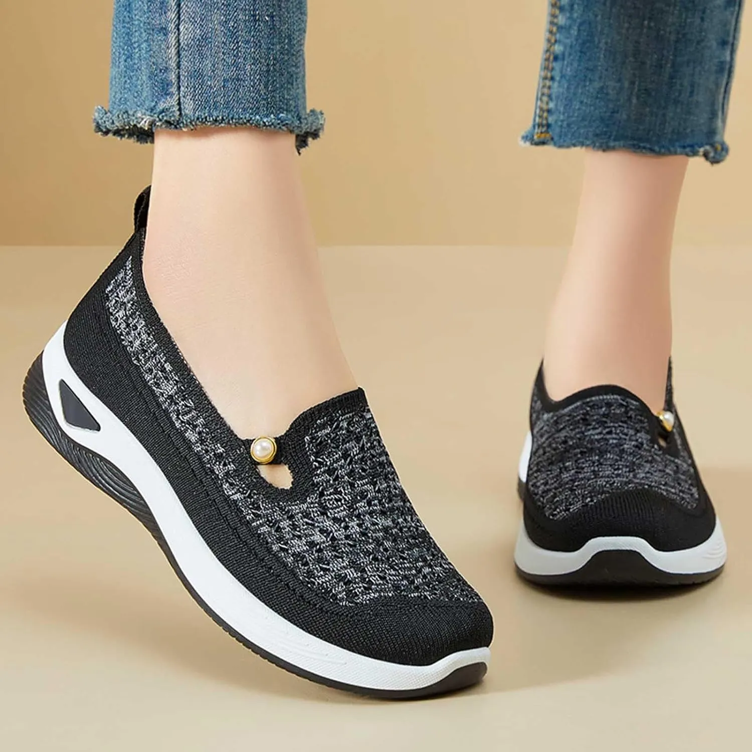 Women's Summer Fashion Net Breathable Casual Shoes Round Head Non Slip Slip On Casual Sports Shoes