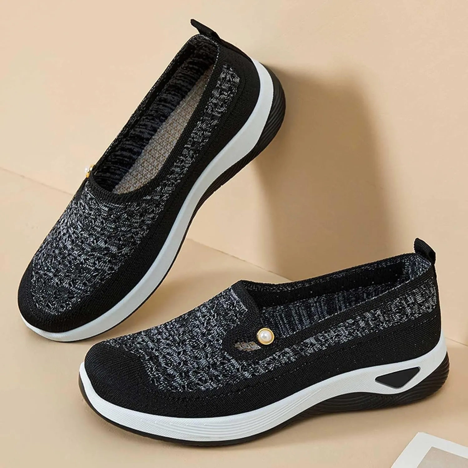 Women's Summer Fashion Net Breathable Casual Shoes Round Head Non Slip Slip On Casual Sports Shoes