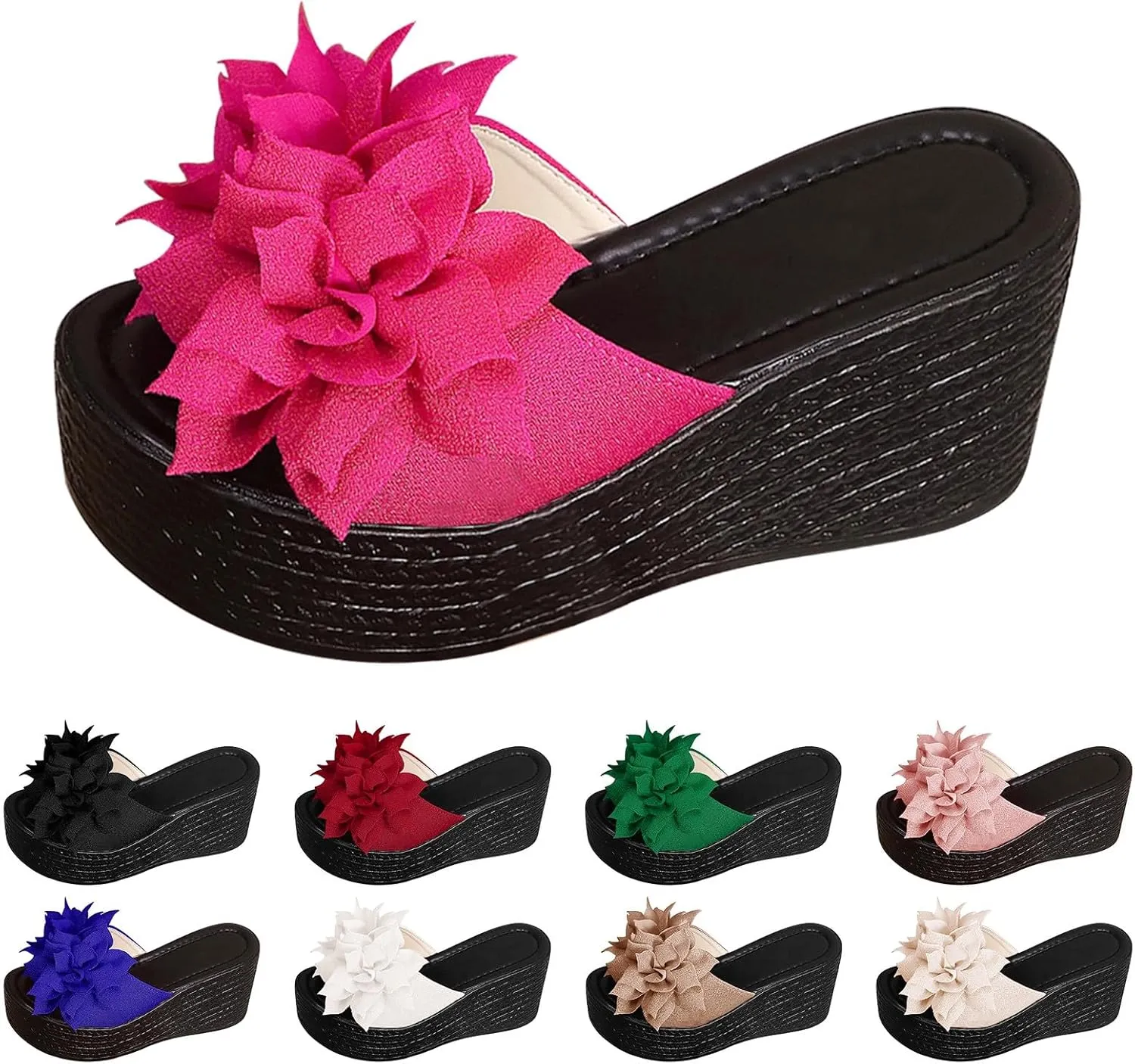 Women's Summer Shoes Beach Casual Slip On Platform Wedge Sandals with Flower Vintage Fashion Boho Wedge Slides