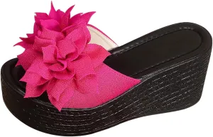 Women's Summer Shoes Beach Casual Slip On Platform Wedge Sandals with Flower Vintage Fashion Boho Wedge Slides