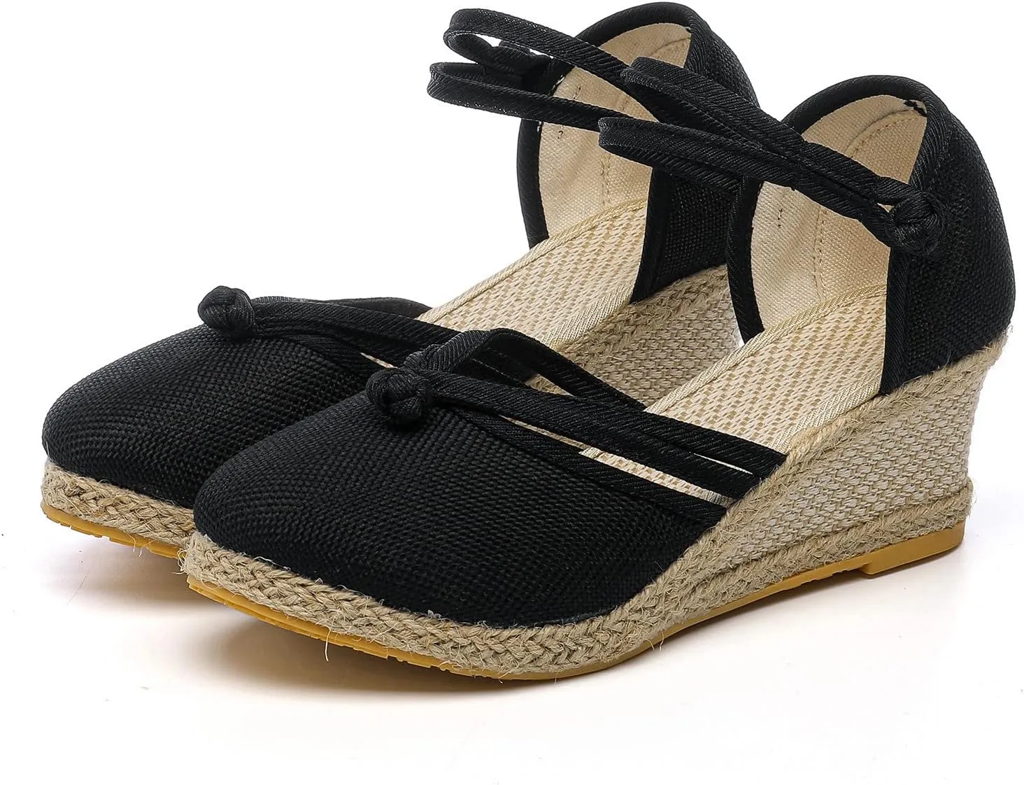 Women's Wedge Sandals Closed Toe Espadrille Sandals With Ankle Wrap Classic Summer Platform Sandals Dressy Canvas Sandals