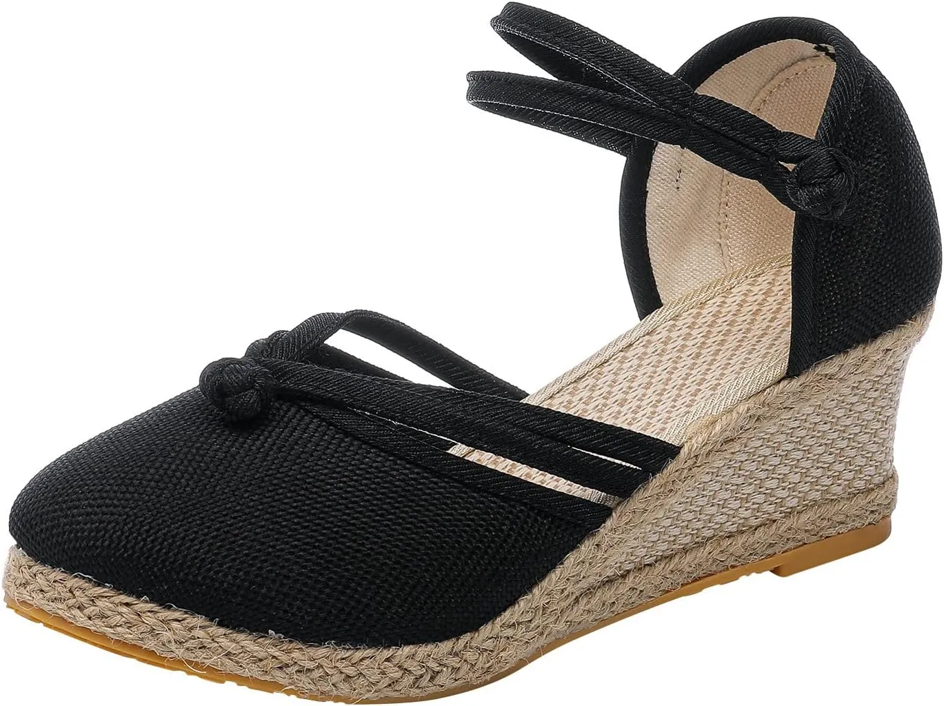 Women's Wedge Sandals Closed Toe Espadrille Sandals With Ankle Wrap Classic Summer Platform Sandals Dressy Canvas Sandals
