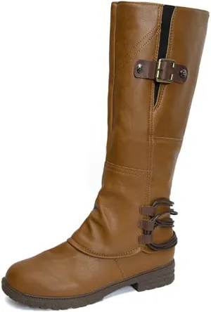 Women's Western Cowboy Boots Mid Calf Fashion Heel Side Zipper Boots High Color Boots Women's Elastic Leather Booties