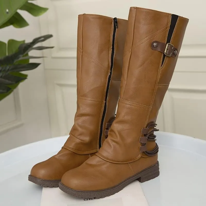 Women's Western Cowboy Boots Mid Calf Fashion Heel Side Zipper Boots High Color Boots Women's Elastic Leather Booties