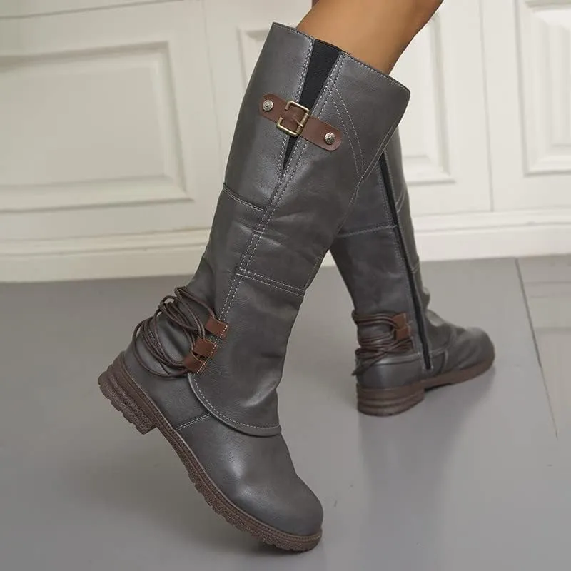 Women's Western Cowboy Boots Mid Calf Fashion Heel Side Zipper Boots High Color Boots Women's Elastic Leather Booties