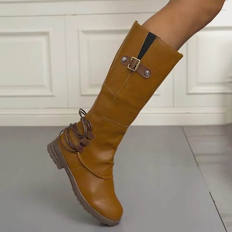 Women's Western Cowboy Boots Mid Calf Fashion Heel Side Zipper Boots High Color Boots Women's Elastic Leather Booties