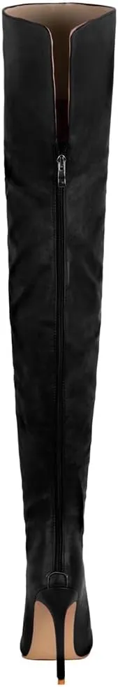 YING LAN Women Over the Knee High Boots,Sexy Zipper Pointed Toe High Heel Leather Surgical Stretch Riding Thigh High Boots