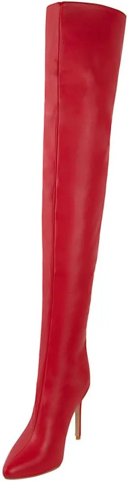 YING LAN Women Over the Knee High Boots,Sexy Zipper Pointed Toe High Heel Leather Surgical Stretch Riding Thigh High Boots
