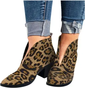 ZBYY Womens Pointed Toe Ankle Boots V Cut Back Zipper Chelsea Booties Slip On Chunky Low Heel Dressy Western Booties