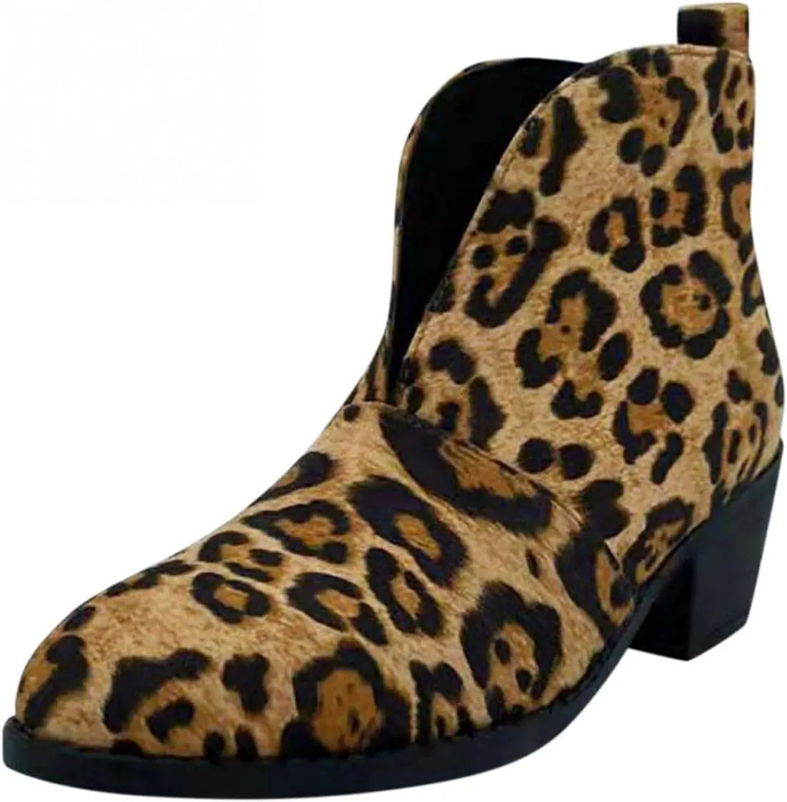 ZBYY Womens Pointed Toe Ankle Boots V Cut Back Zipper Chelsea Booties Slip On Chunky Low Heel Dressy Western Booties